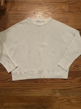 Prologue XXL White Classic Light Academia Cotton Blend Batwing Crewneck Sweater